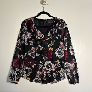 White House Black Market Black Floral Blouse